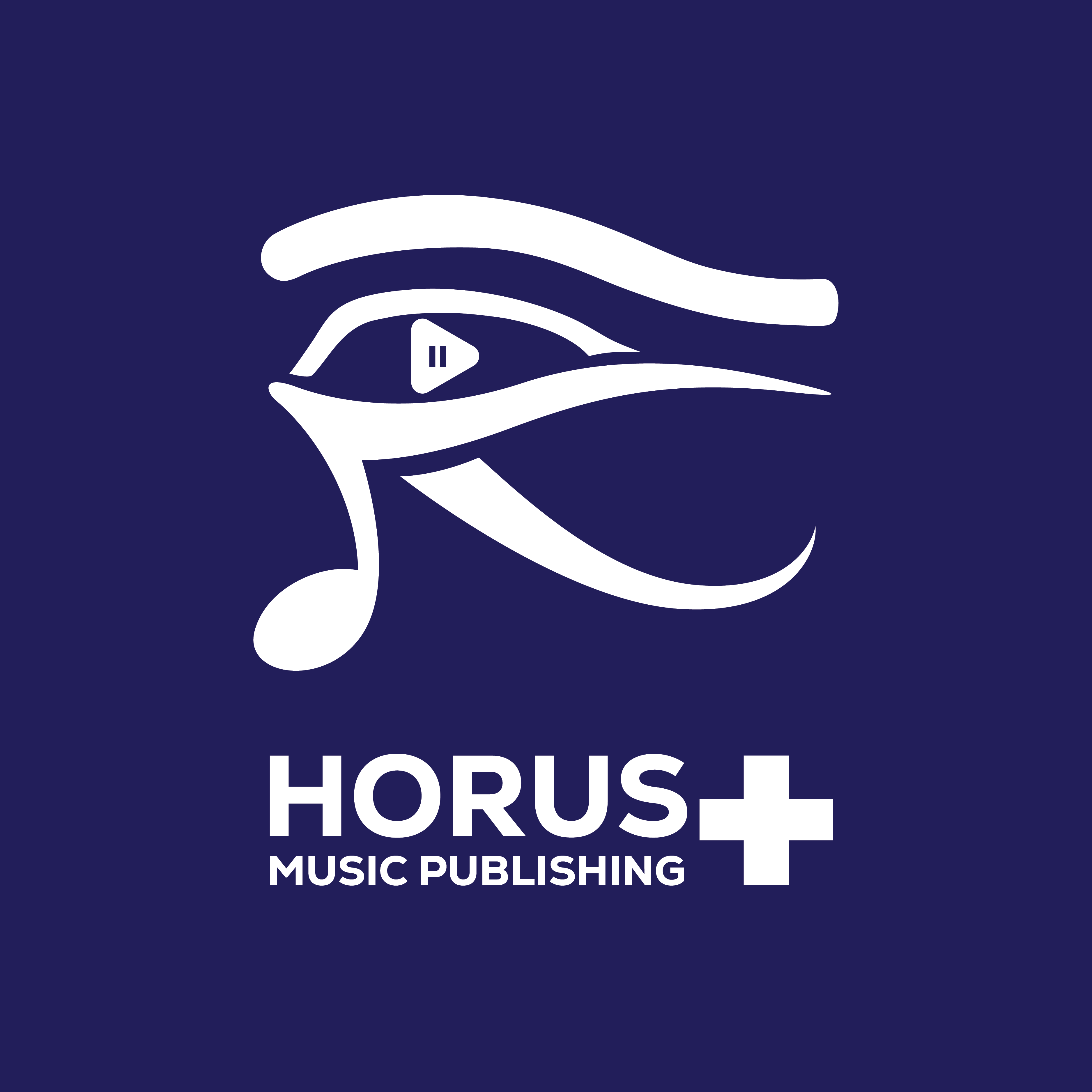 Horus Music Publishing Plus Logo_White on Purple